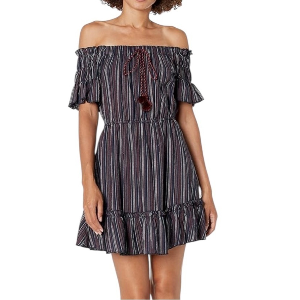 NWT Moon River Anthropologie Women's Cotton Striped Mini Dress Navy Blue Size S
